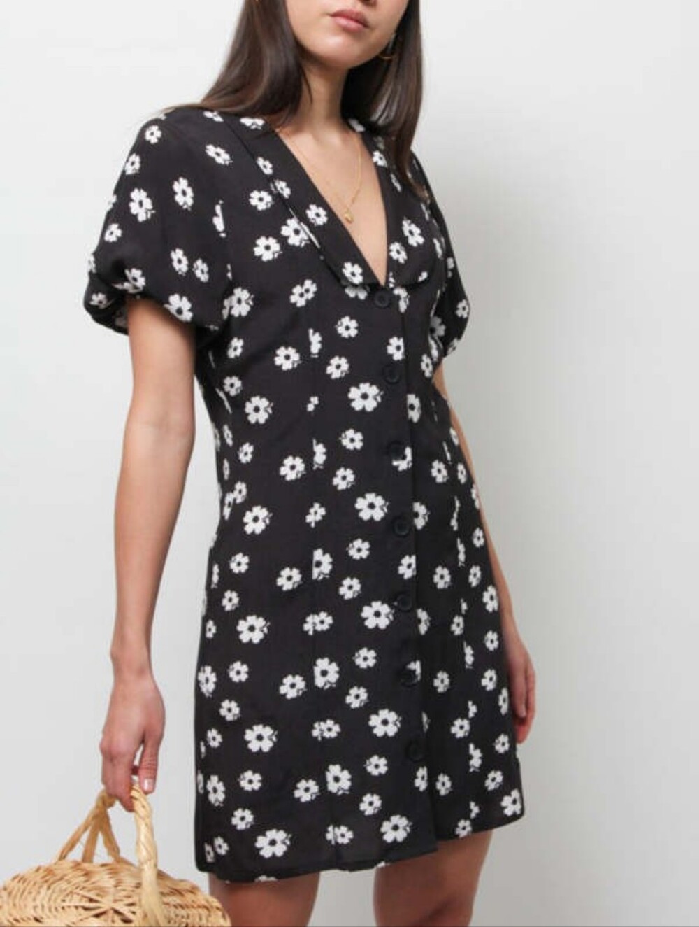 Rolla's Folk Susie Black Floral Button-Front Mini Dress Size M - Picture 2 of 16